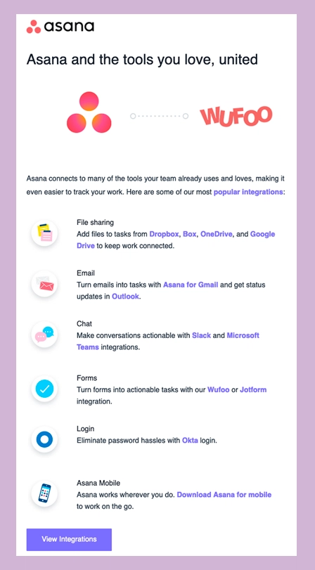 Email Layout Example of Asana