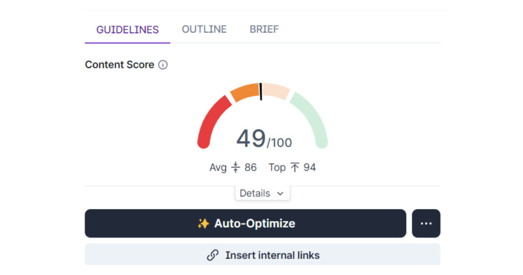 Surfer SEO content score