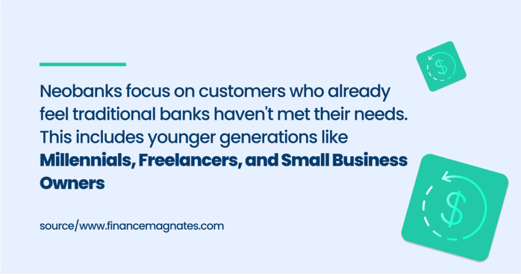 Neobanks focus on customers who already feel traditional banks haven't met their needs. This includes younger generations.