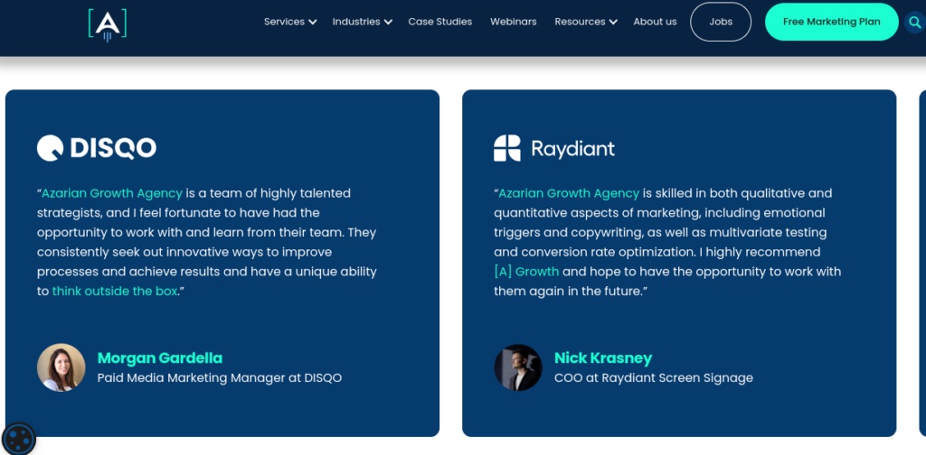 Customer feedback for Azarian Growth Agency