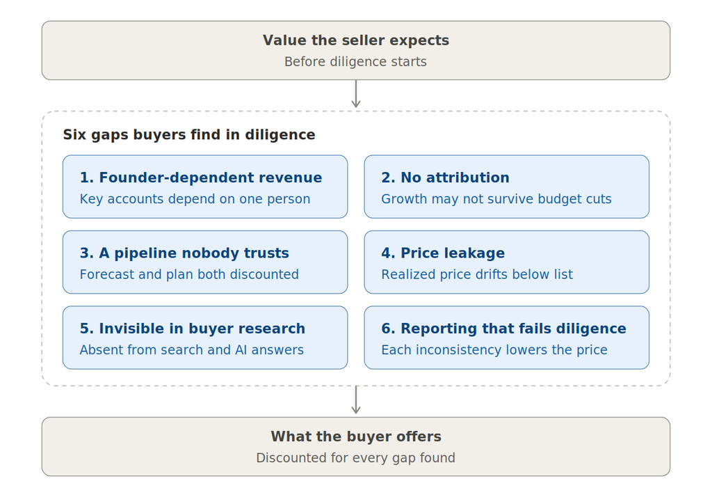 An infographic showing the value that the seller expects before diligence starts.